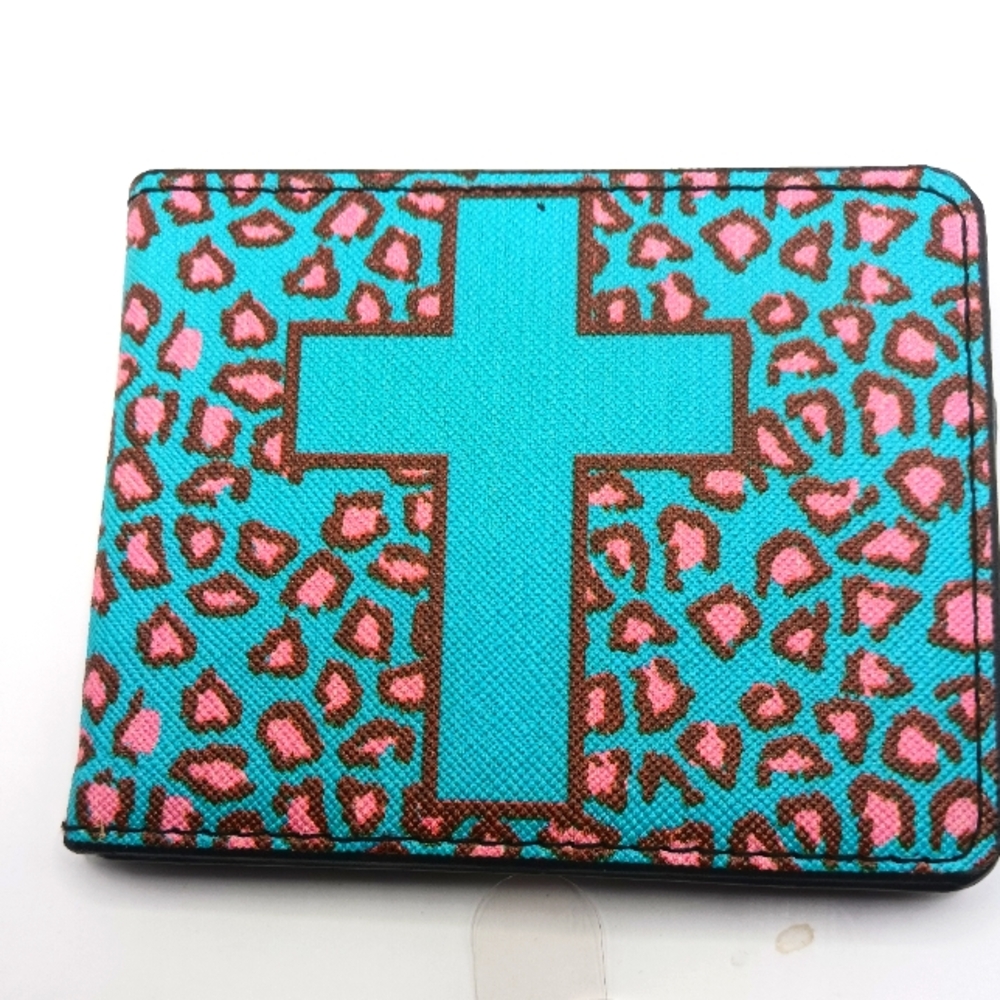 Blue Cross Pattern  Bi Fold Wallet Vegan Leather New Made  USA